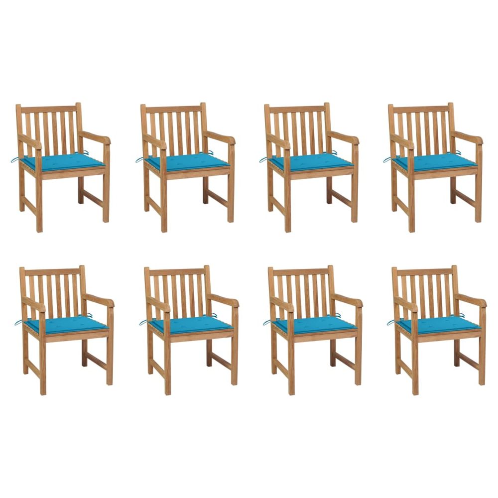 Chaises de jardin lot de 8 avec coussins bleu bois teck massif