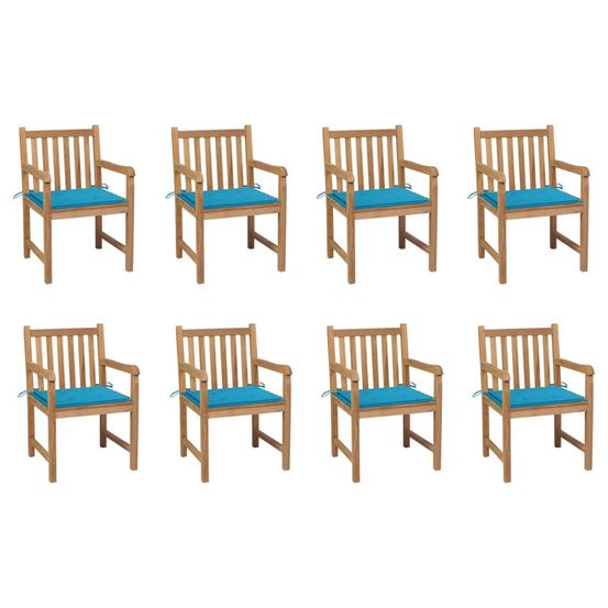 Chaises de jardin lot de 8 avec coussins bleu bois teck massif