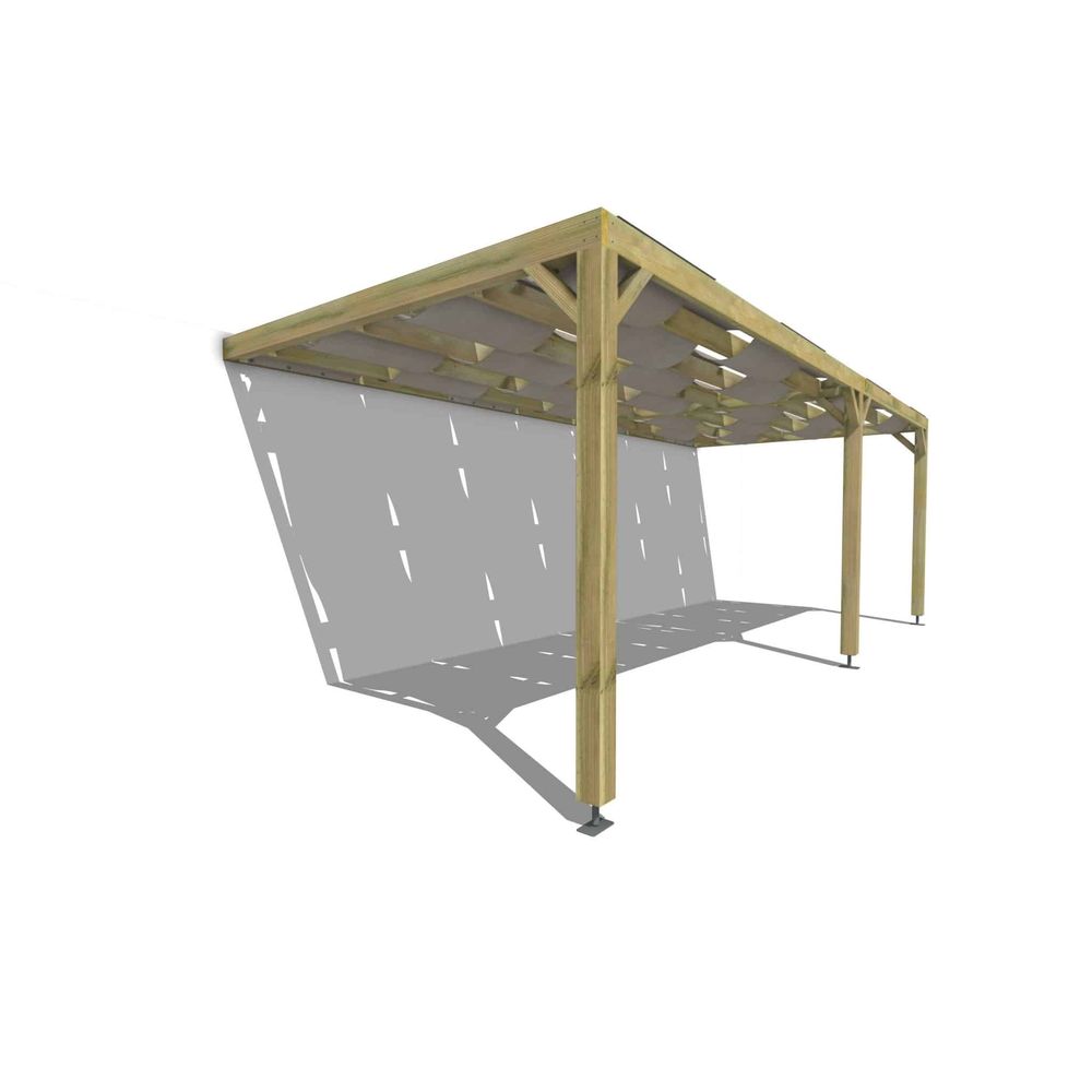 Pergola bois • 7m x 3m • adossée • sens largeur • voilage semi-transparent inclus • livraison comprise