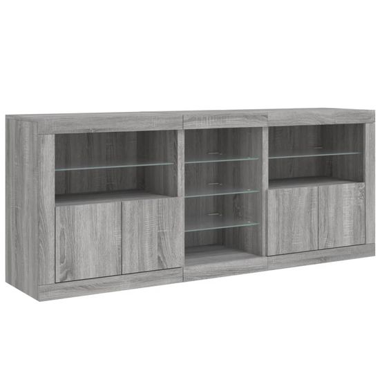 Buffet bahut commode armoire meuble de rangement organisateur cuisine salle de séjour salon avec lumières led sonoma 162 x 37