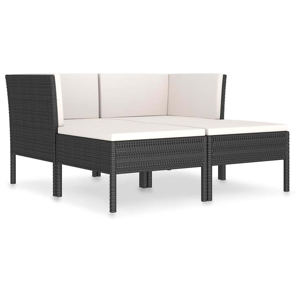 Salon de jardin 4 pcs avec coussins résine tressée noir