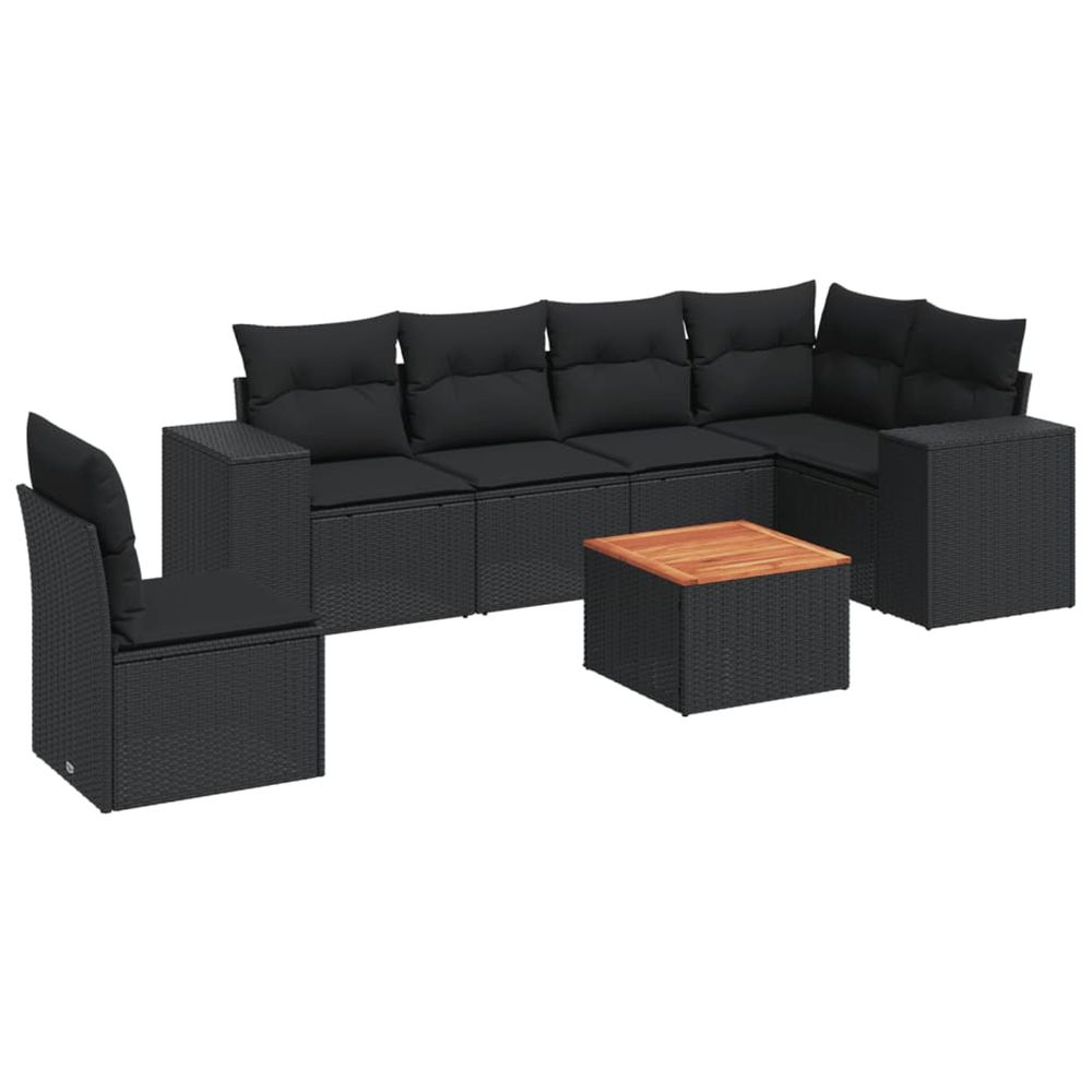 Salon de jardin 7 pcs avec coussins noir résine tressée