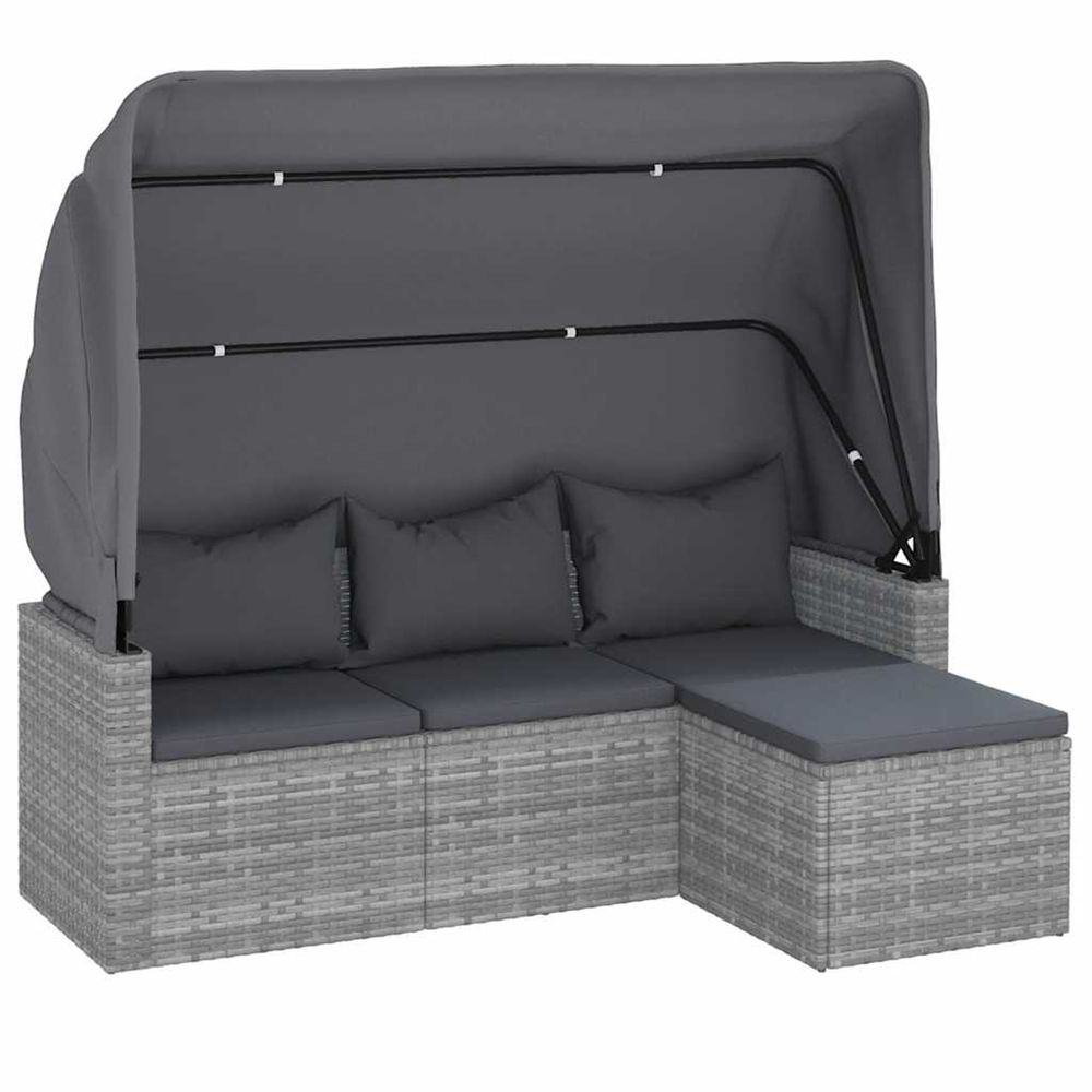 Canapé de jardin 3 places avec toit et repose-pieds gris