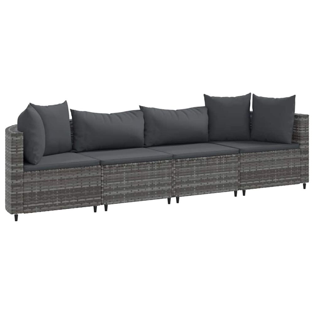 Salon de jardin 4 pcs avec coussins gris résine tressée