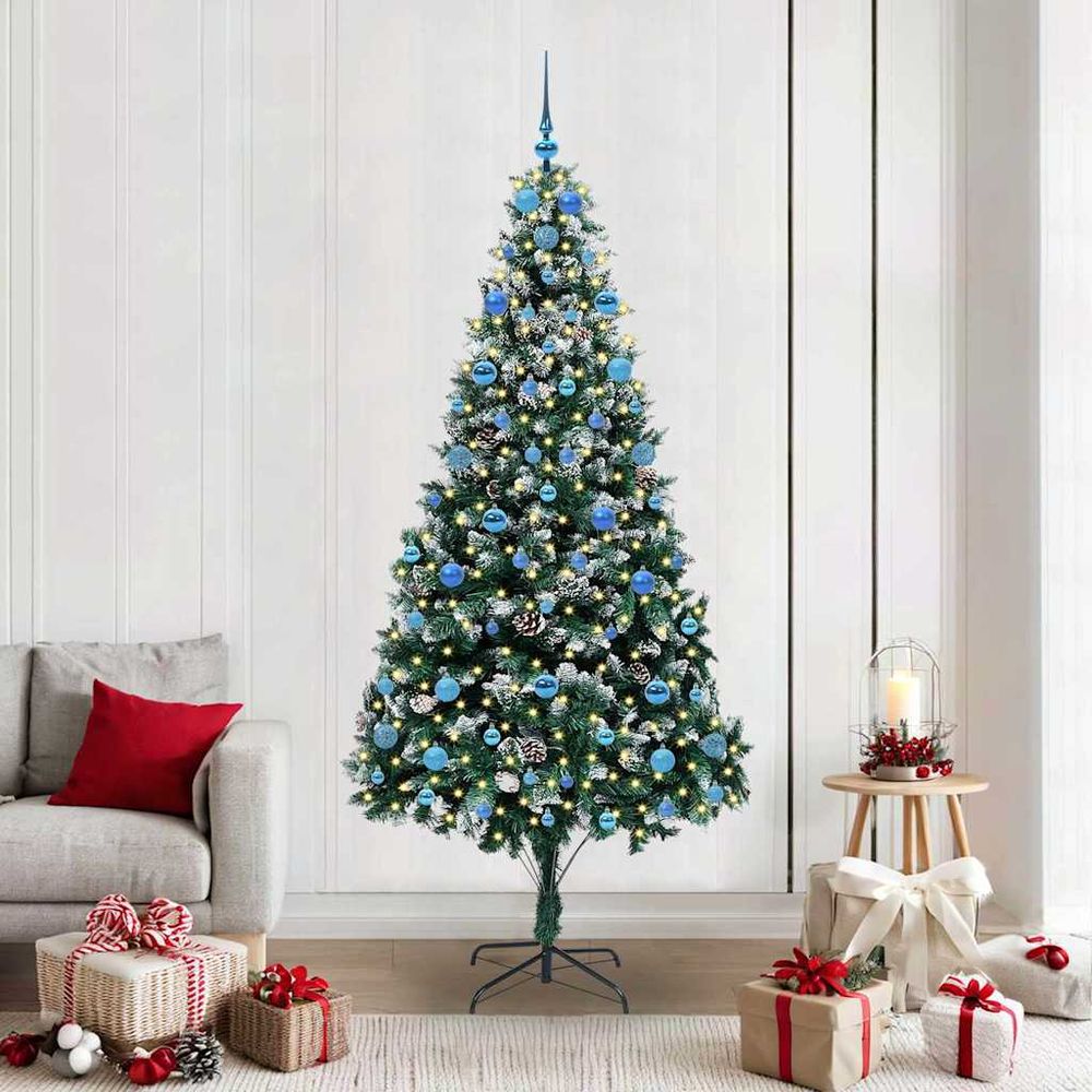 Arbre de noël artificiel 210 cm pré-illuminé, 1290 têtes, kit complet boules incluses