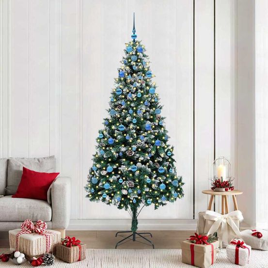 Arbre de noël artificiel 210 cm pré-illuminé, 1290 têtes, kit complet boules incluses