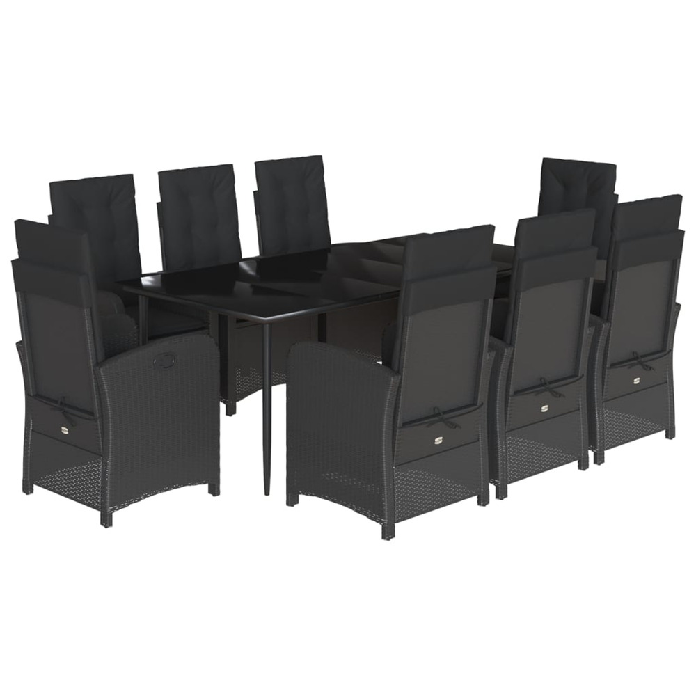 Ensemble à manger de jardin 9pcs coussins noir résine tressée