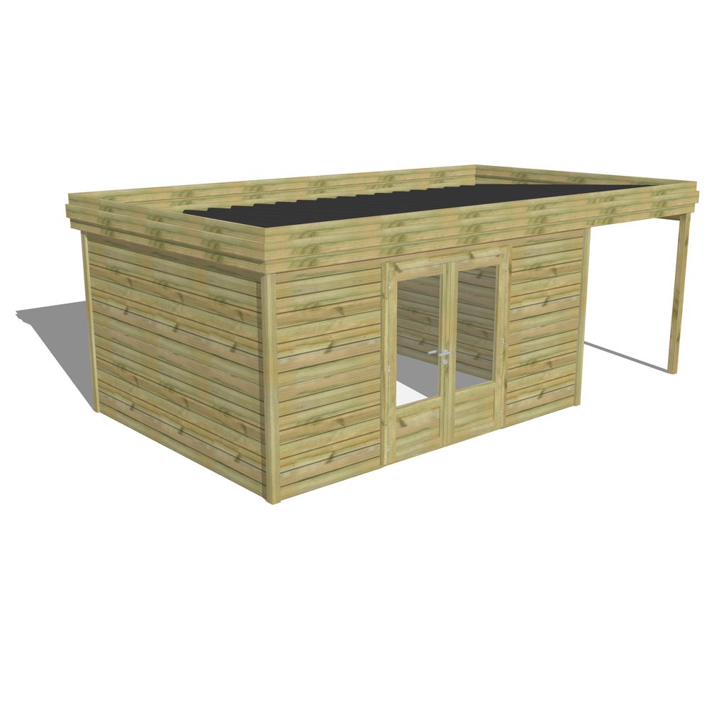 Abri de jardin bois pin traité autoclave 27mm - 6,34x3,44m / 22m2 - bac acier - abri français
