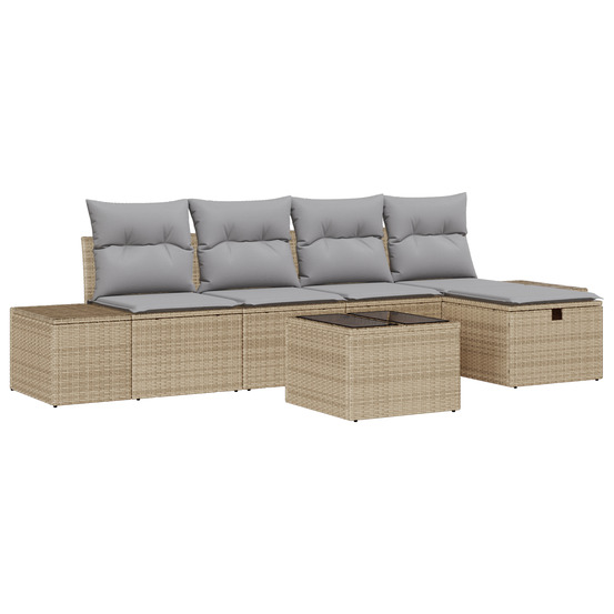 Ensemble de canapés de jardin 6 pièces avec coussins beige rattan poly