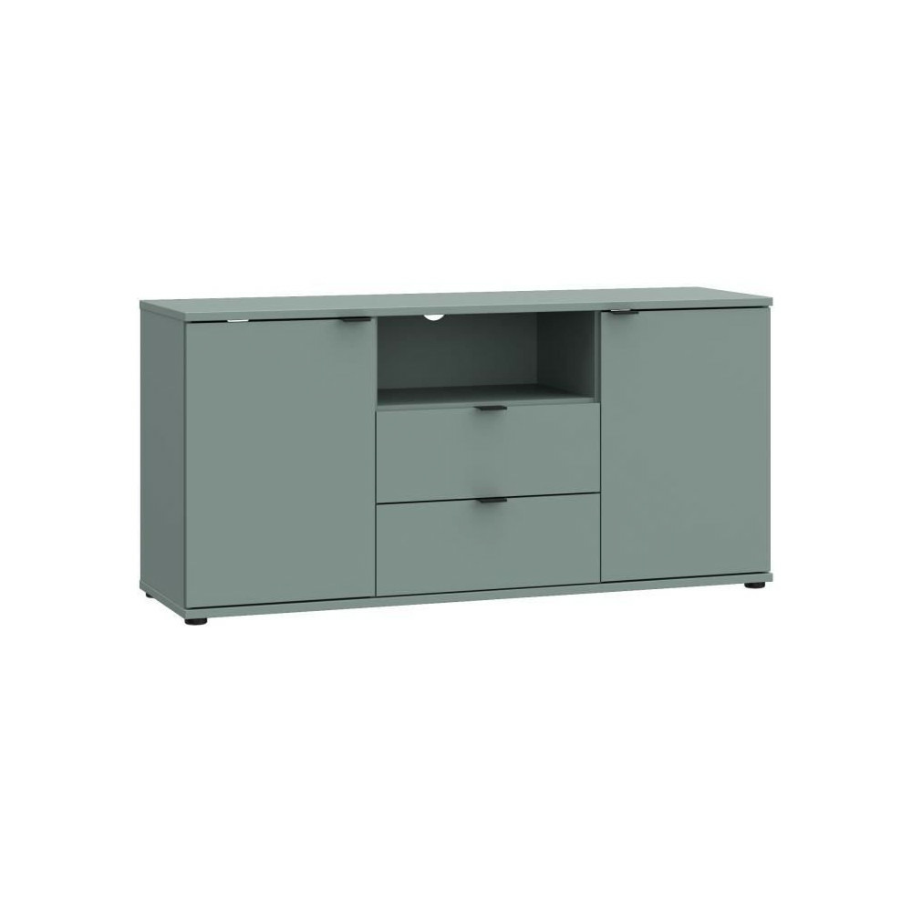 Meuble tv - ganymede - sauge - 2 portes, 2 tiroirs, 1 niche - 129,8 x 41,3 x 63,1 cm