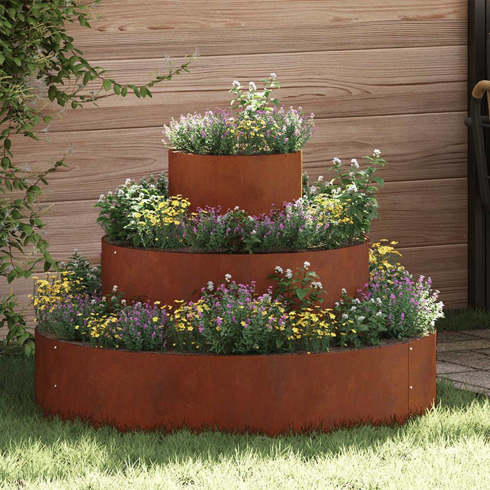 Jardinière ronde acier corten pour jardin massif bac à fleurs aspect rouillé ø90x20 cm