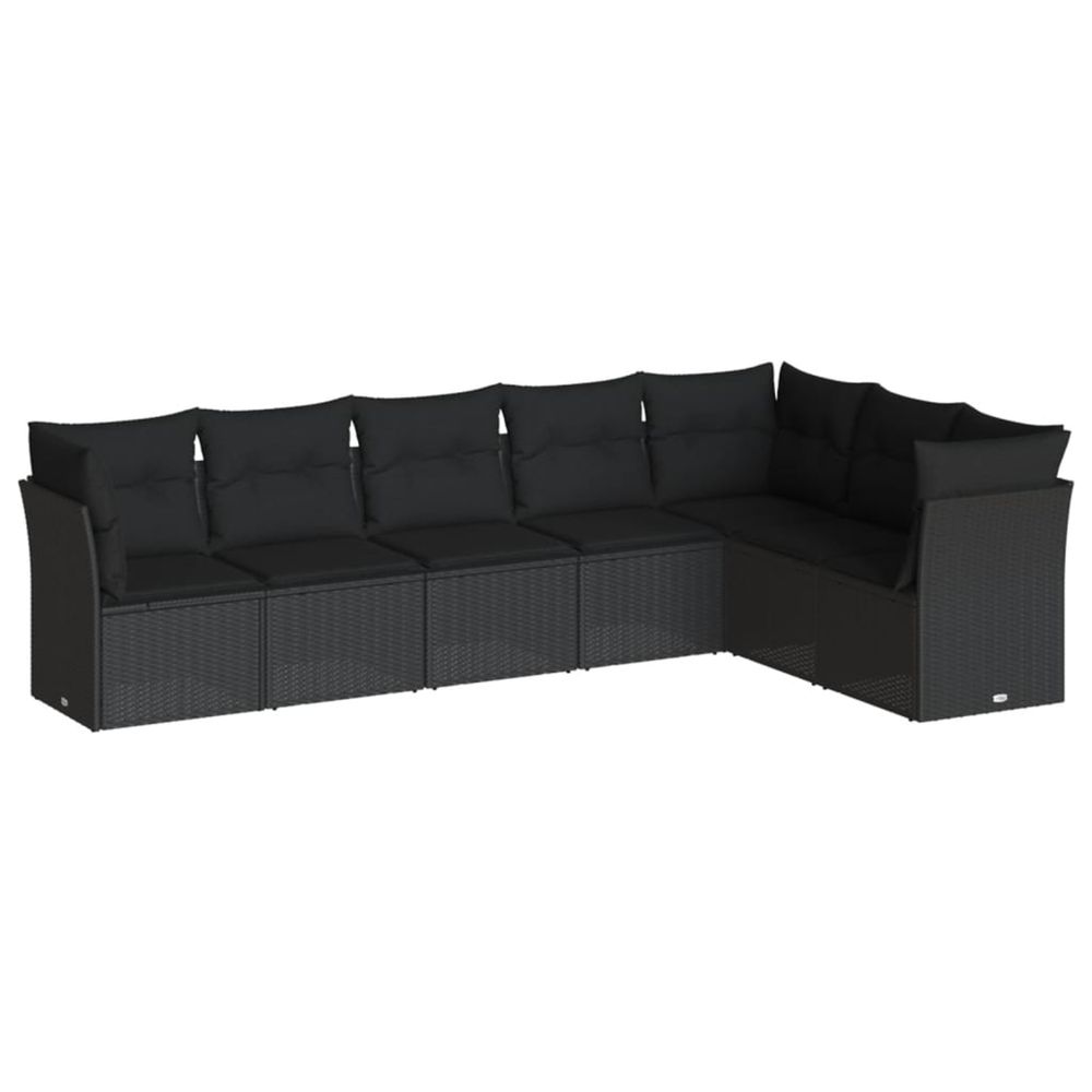 Salon de jardin 7 pcs avec coussins noir résine tressée