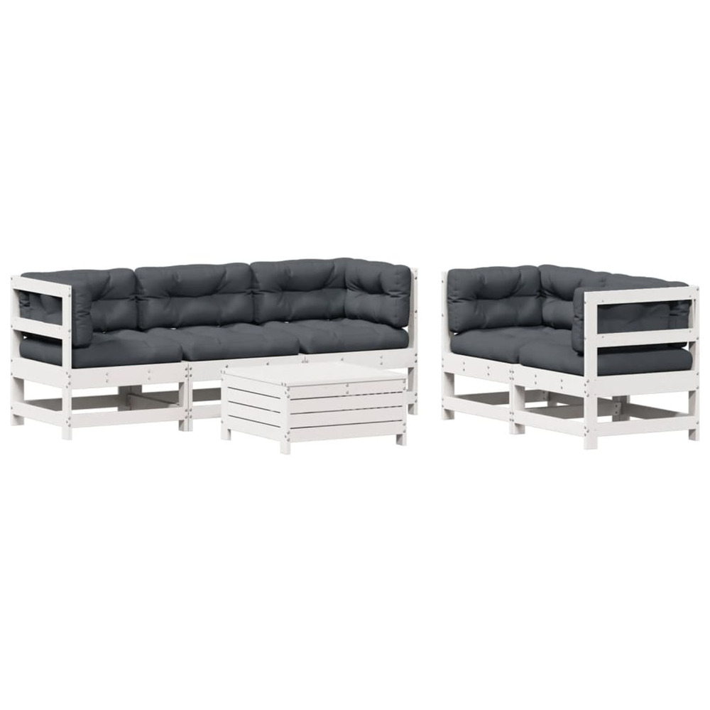 Salon de jardin avec coussins 6 pcs blanc bois de pin massif