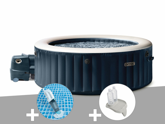 Kit spa gonflable purespa blue navy rond bulles 6 places + aspirateur + porte-v