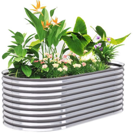 Carré potager modulaire acier galvanisé jardin racines profondes 704l 160x80cm argent