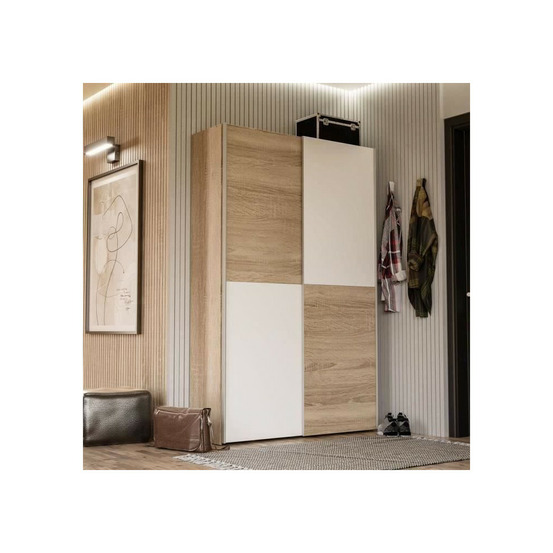 Armoire de chambre - ozzula - chene / blanc mat - 2 portes - 127,2 x 66 x 8,3 cm