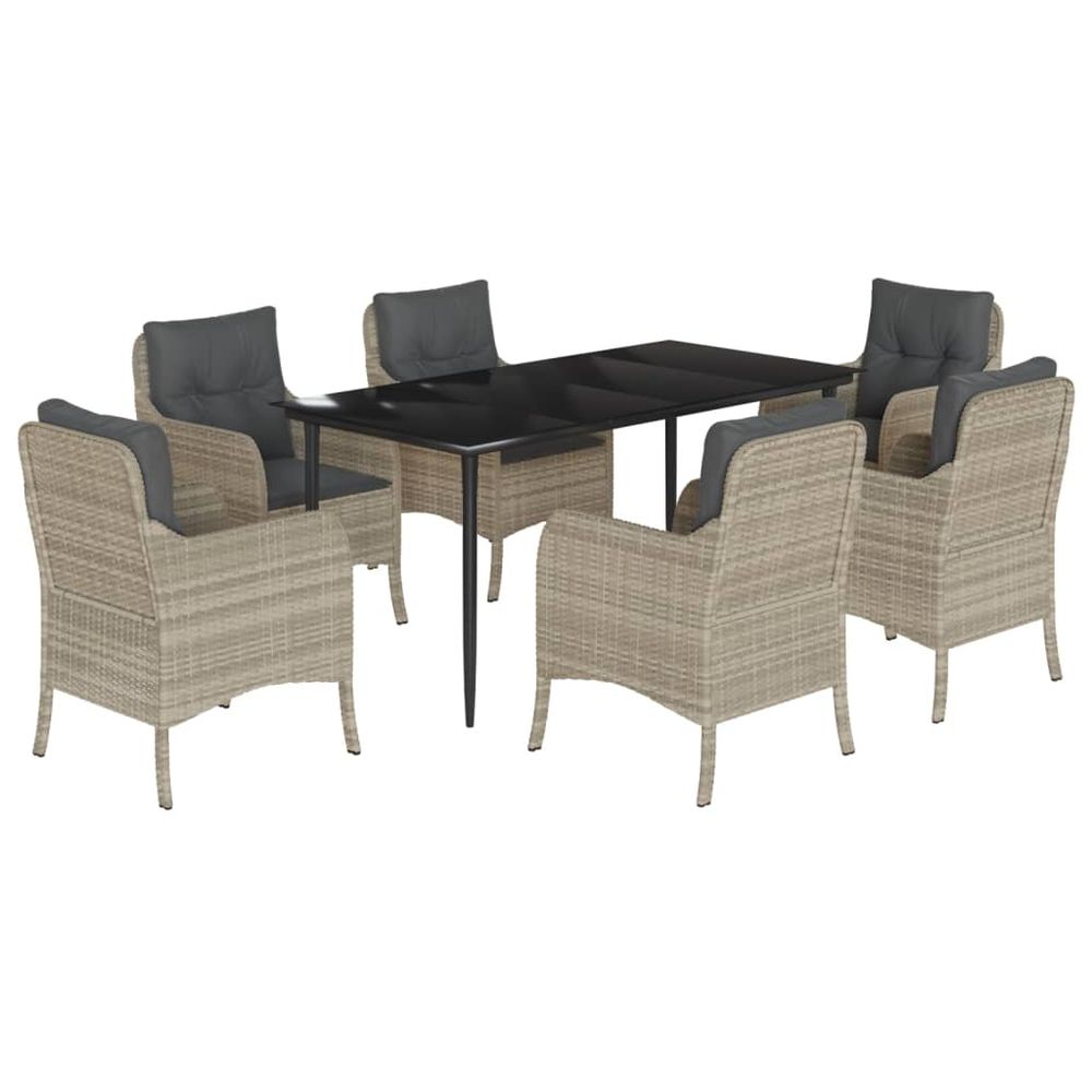 Ensemble à manger de jardin et coussins 7 pcs gris clair rotin