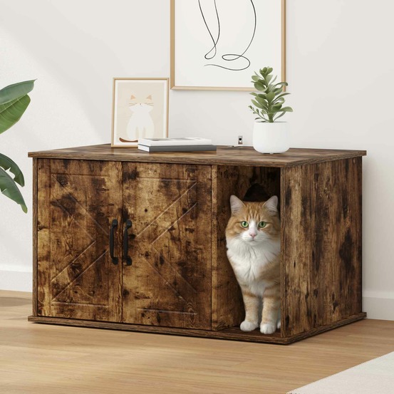 Maison pour chat chêne fumé 85 x 55 x 50 cm bois d'ingénierie