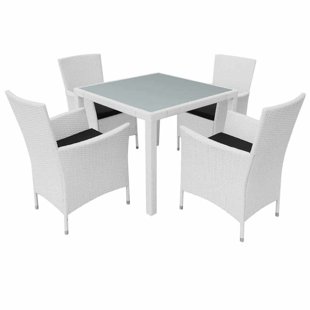 Salon de jardin 5 pcs résine tressée blanc-crème
