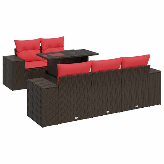 Salon de jardin avec coussins 6pcs marron résine tressée acacia