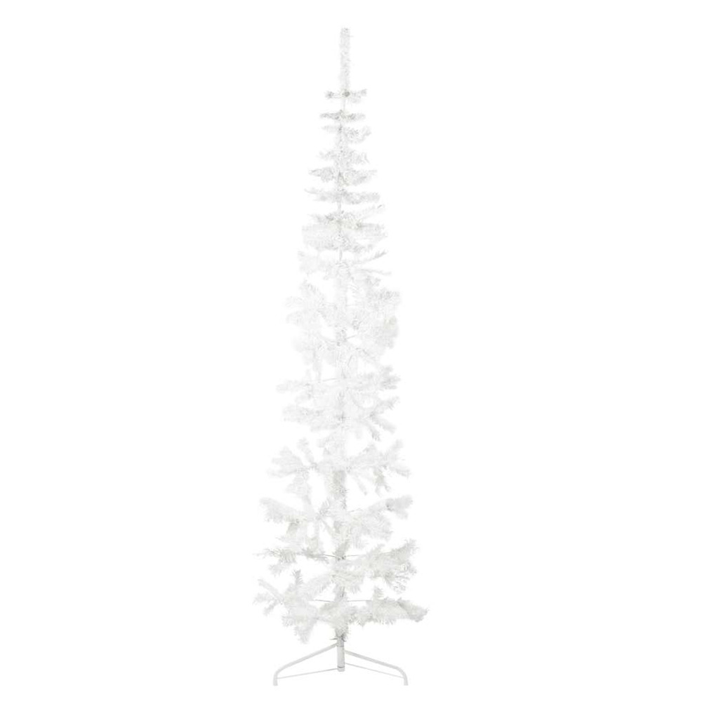 Demi sapin de noël artificiel mince avec support blanc 210 cm