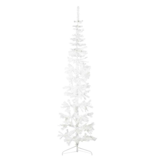 Demi sapin de noël artificiel mince avec support blanc 210 cm