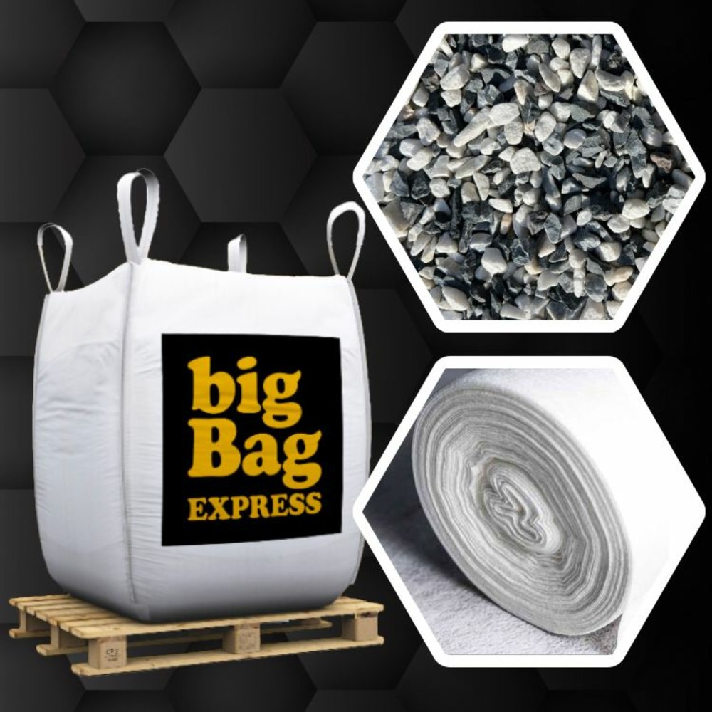 Pack gravier marbre multicolore sombre ø 8/16 mm + géotextile = 2 big bag de gravier (≃ 30m²) + géotex 50m2 - livraison premium
