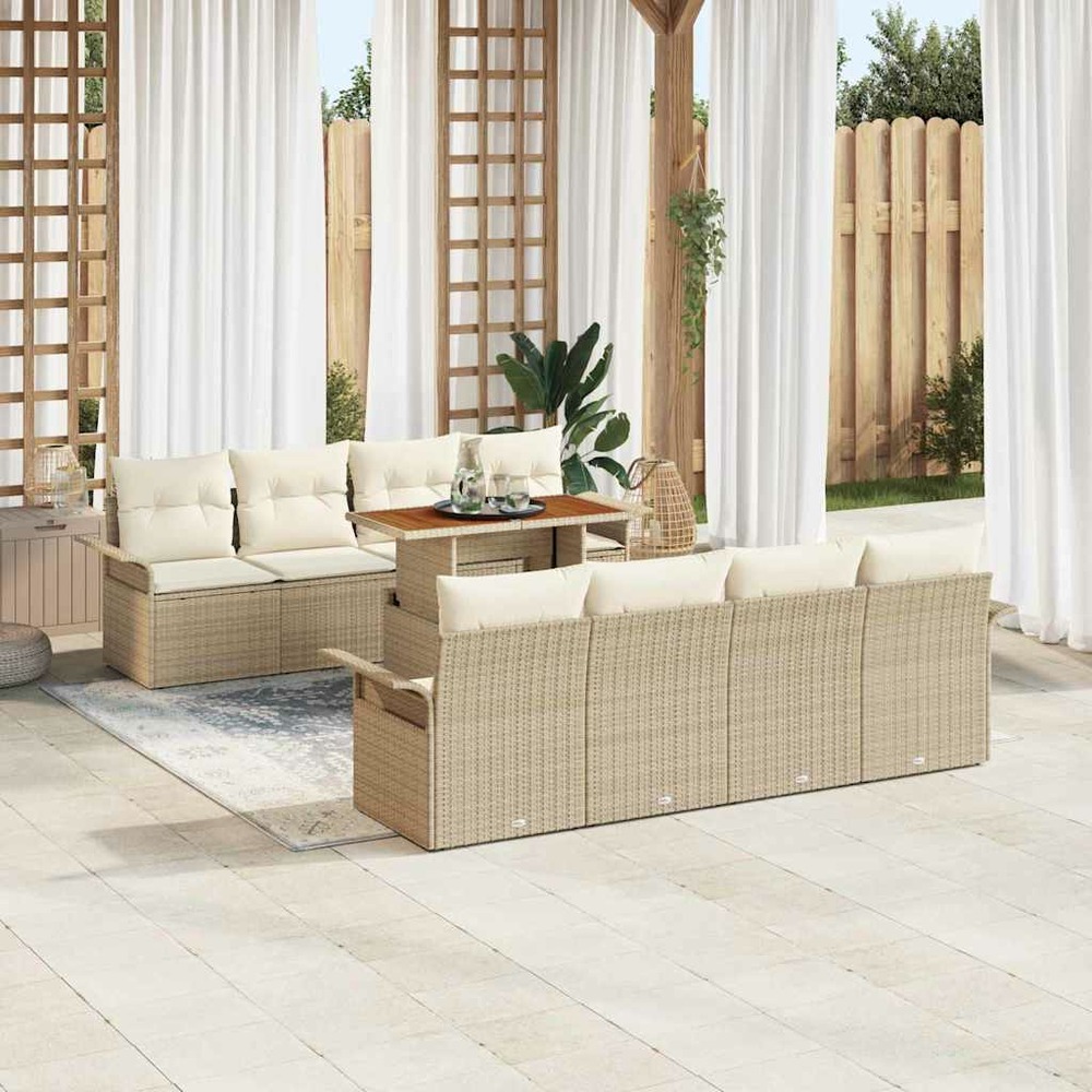 Ensemble de canapé de jardin 9 pcs beige poly rotin
