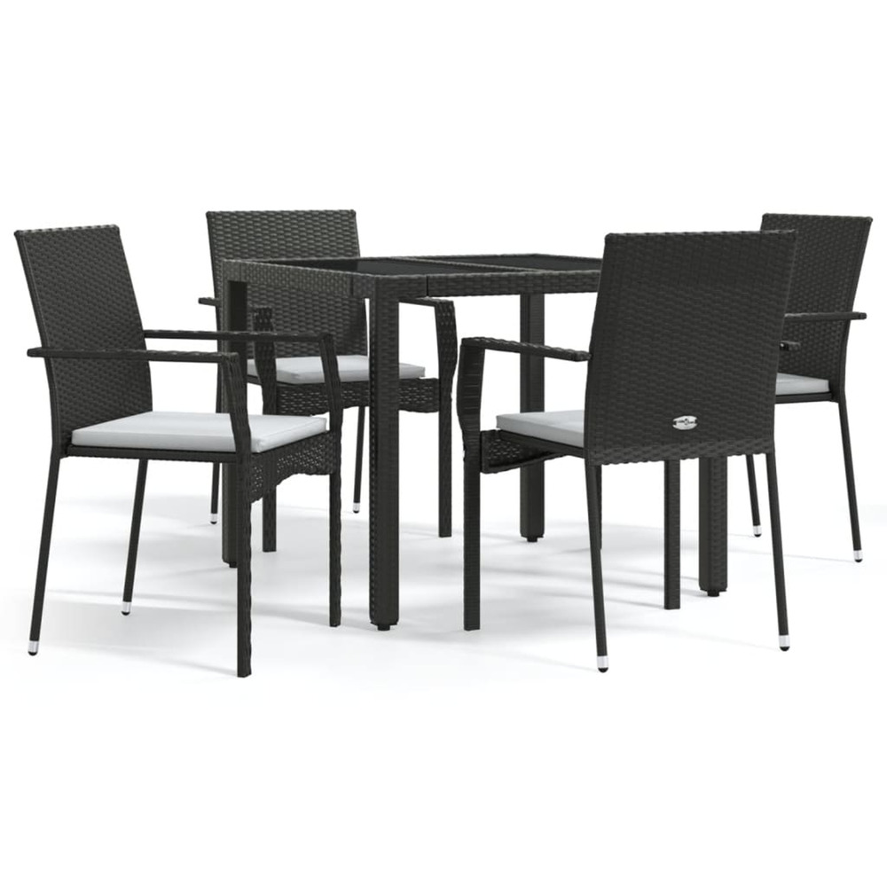 Ensemble à manger de jardin coussins 5pcs noir résine tressée