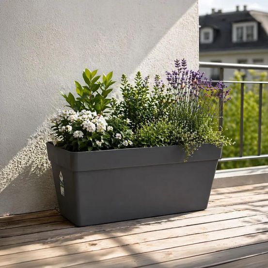 Elho loft urban bac a fleurs terrasse roues 70 - noir - l 69 x b 34 x h 33 cm - extérieur - 100% recyclé