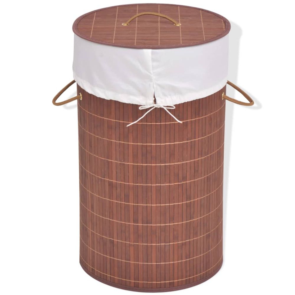 Panier à linge rond bambou marron