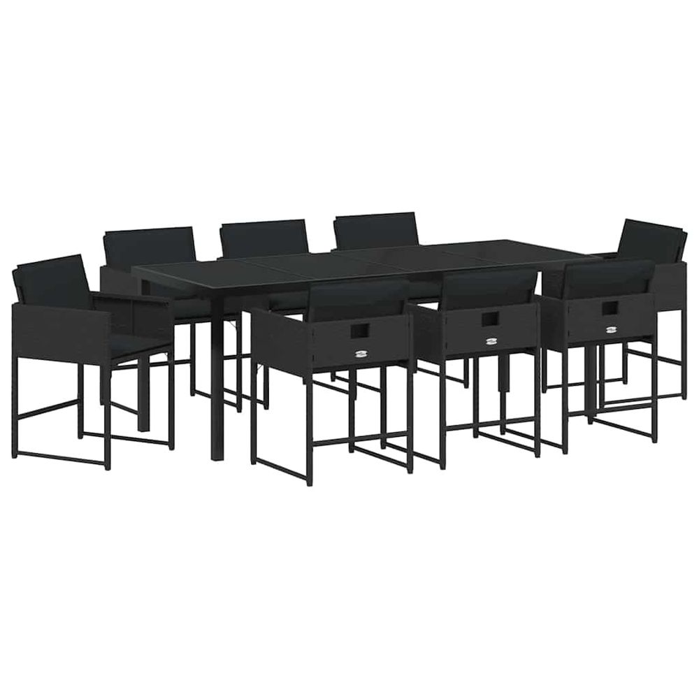 Ensemble de salle à manger pour jardin 9 pc noir polyrotin