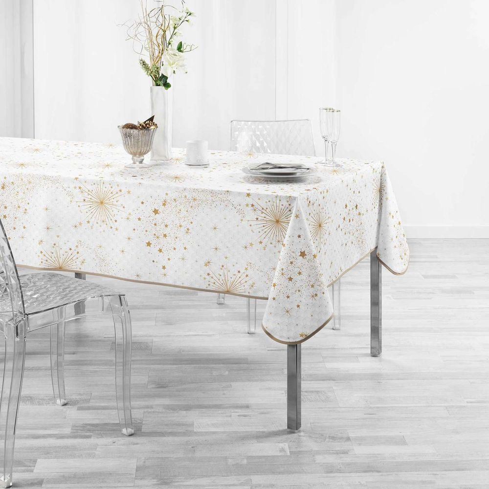 Nappe rectangulaire effet lin imperméable et antitaches, style moderne, convient pour table de cuisine, de salle à manger, pour intérieur et extérieur, anniversaire, fêtes, 100 x 140 cm, blanc