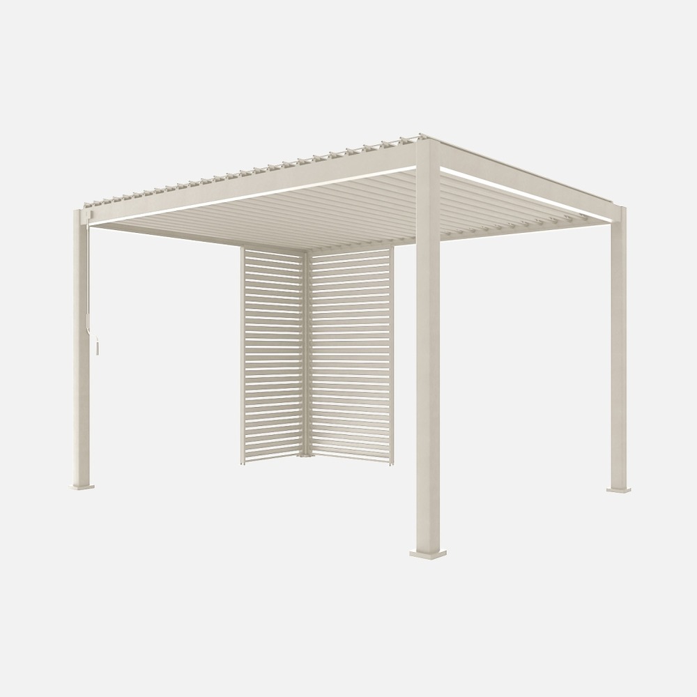 Pergola bioclimatique aluminium 4x3m + 1 persienne 100cm + 1 persienne 130cm triomphe