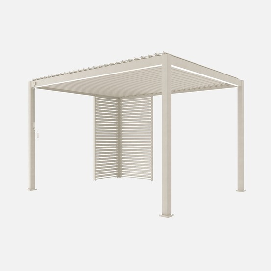 Pergola bioclimatique aluminium 4x3m + 1 persienne 100cm + 1 persienne 130cm triomphe