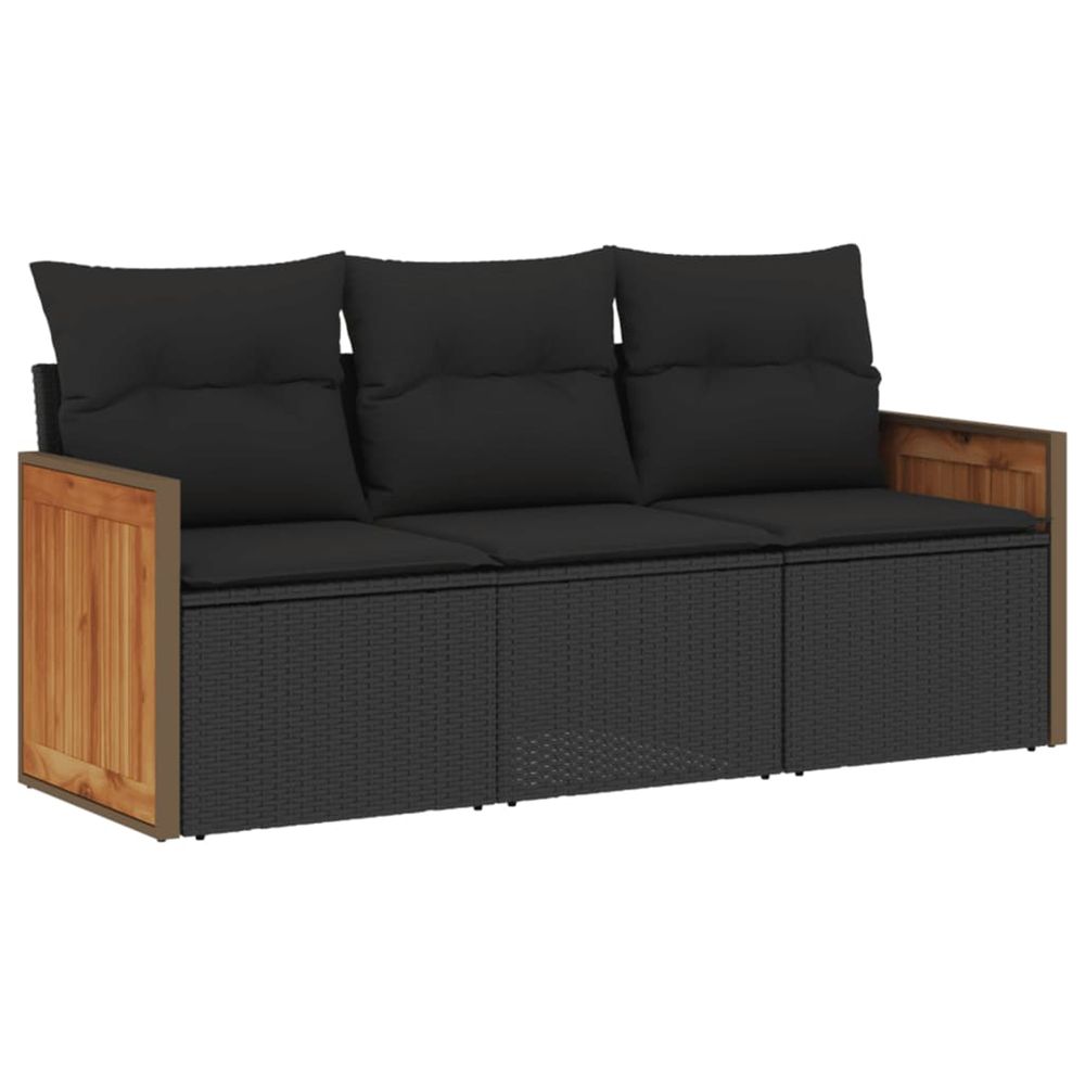 Salon de jardin 3 pcs avec coussins noir résine tressée