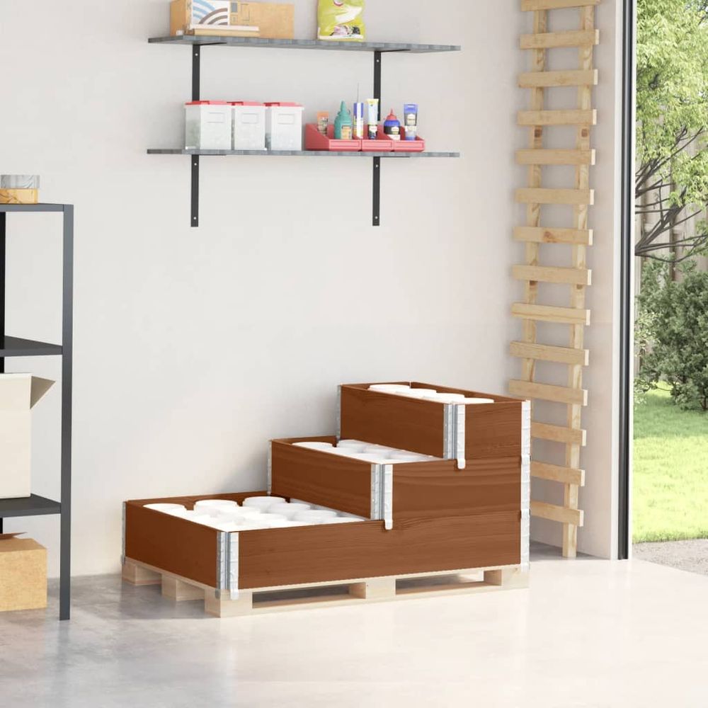 Carré potager surélevé 3 niveaux 120x80cm bois de pin marron, bac à fleurs pliable jardin