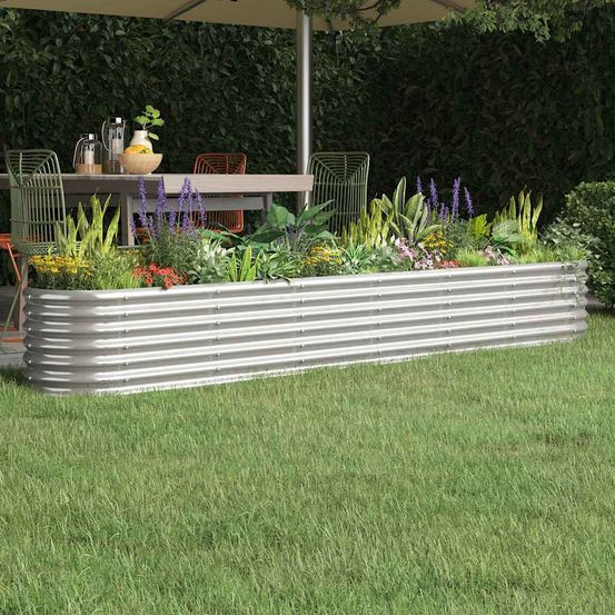 Jardinière surélevée acier potager jardin balcon argenté 260x40x36 cm