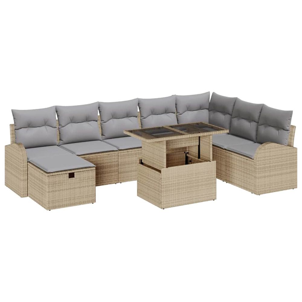 Ensemble de canapé de jardin 9 pc beige polyrotin