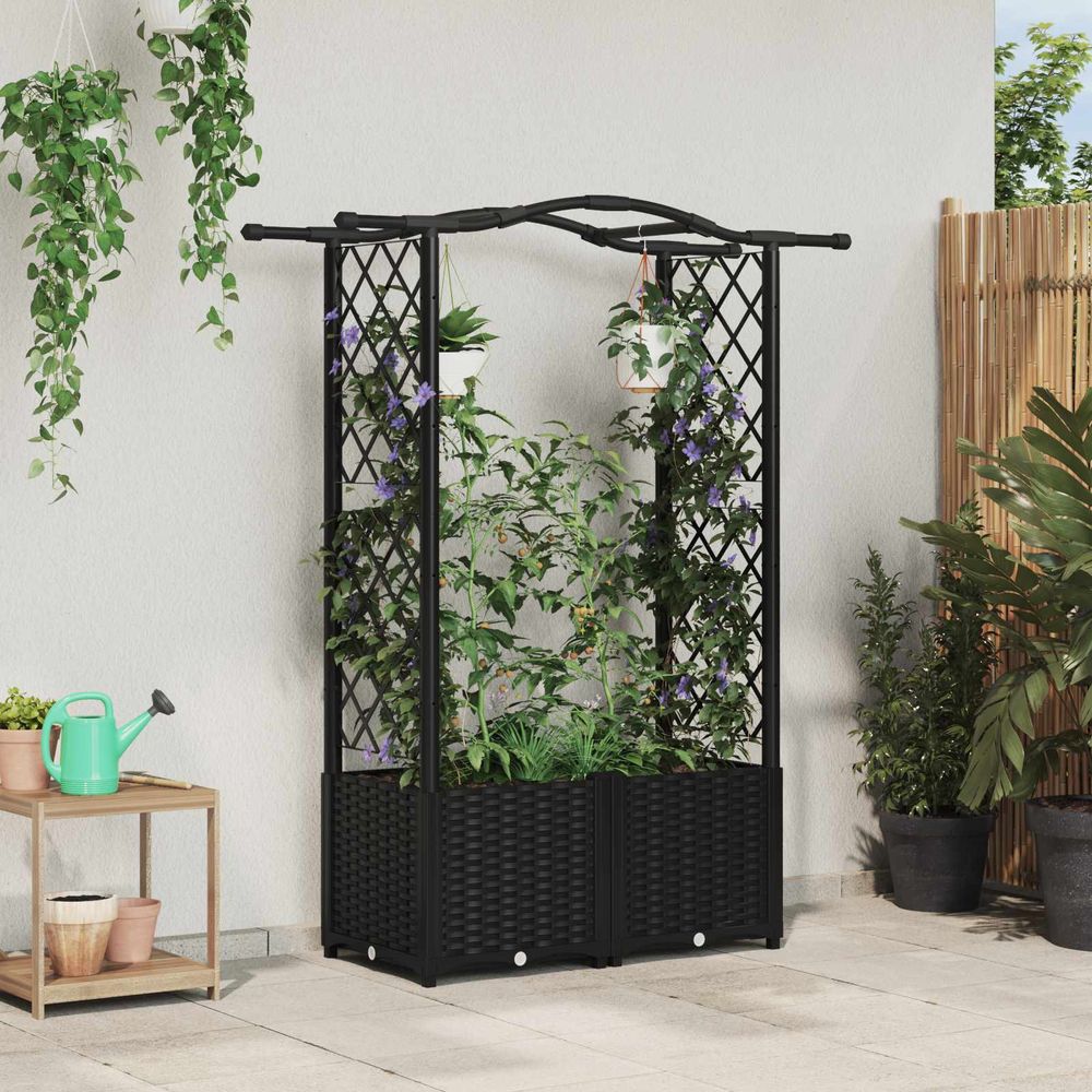 Jardinière surélevée polypropylène avec treillis toit courbé potager urbain noir 125x40x138cm