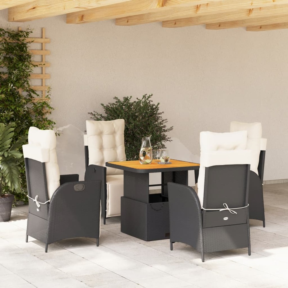 Ensemble à manger de jardin coussins 5pcs noir résine tressée