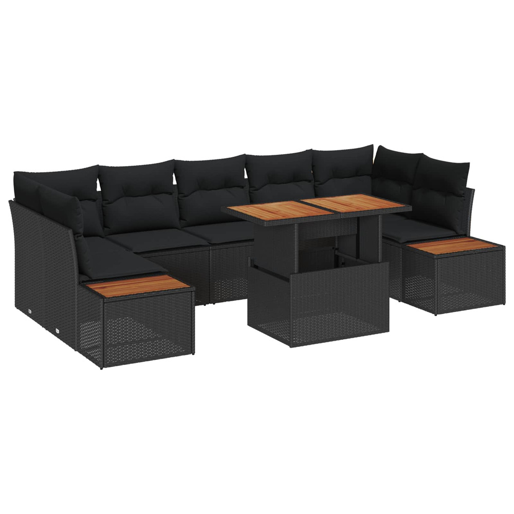 Ensemble de canapé de jardin 8 pcs noir poly rotin