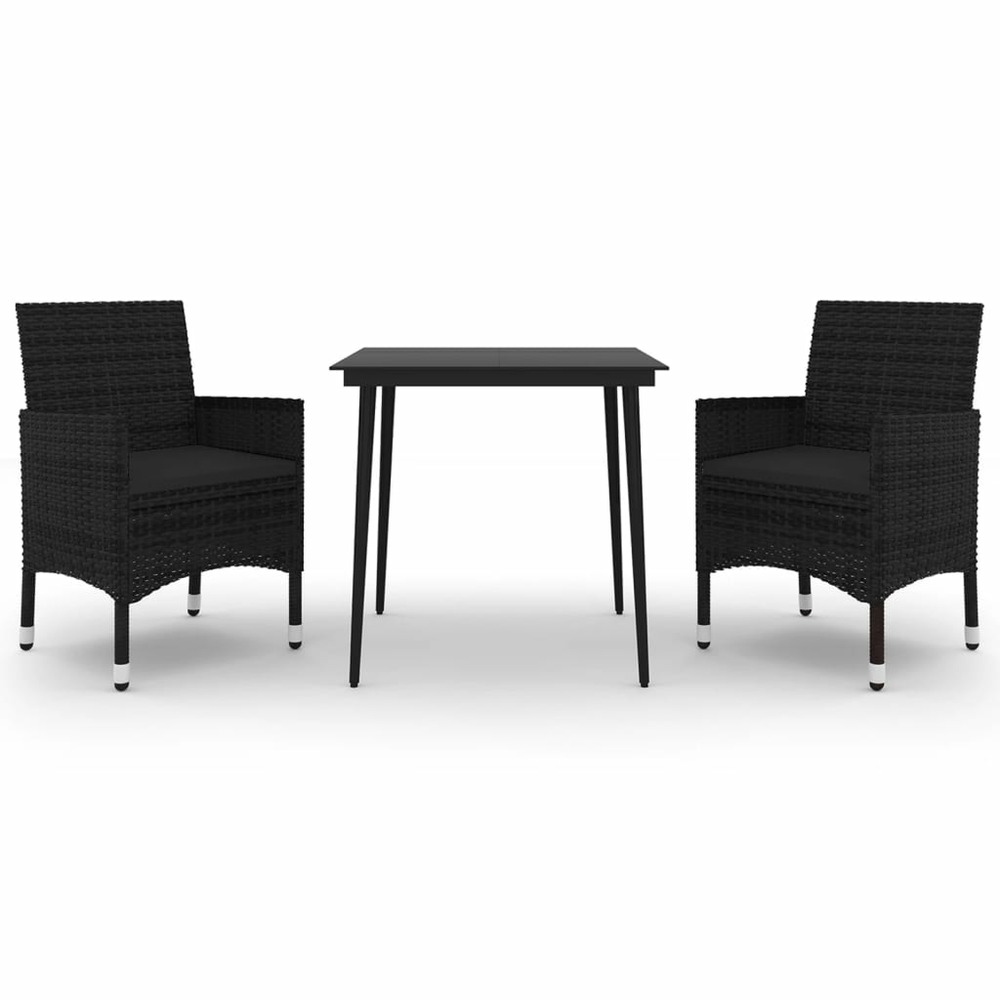 Mobilier à dîner de jardin coussins 3 pièces résine tressée verre