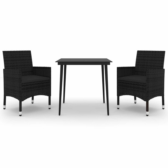 Mobilier à dîner de jardin coussins 3 pièces résine tressée verre