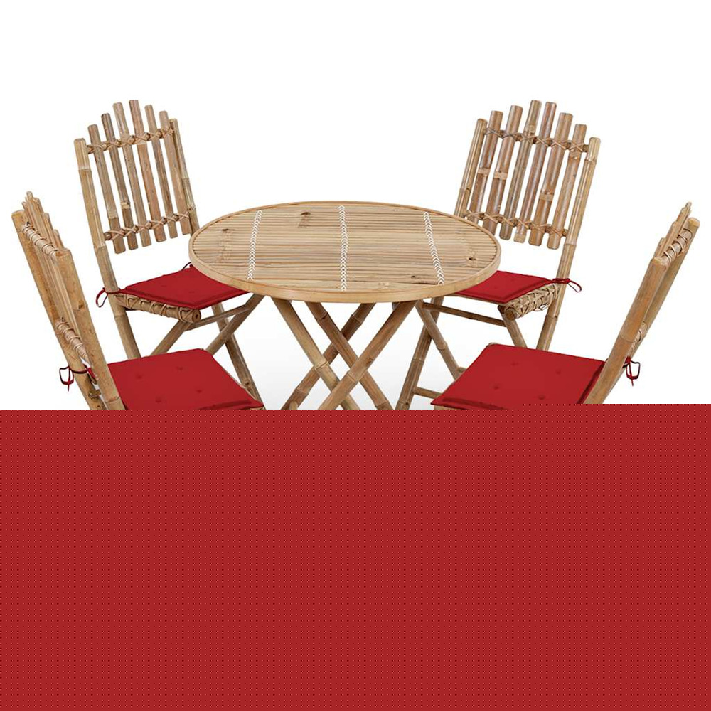 Mobilier à dîner d'extérieur pliable 5 pcs avec coussins bambou