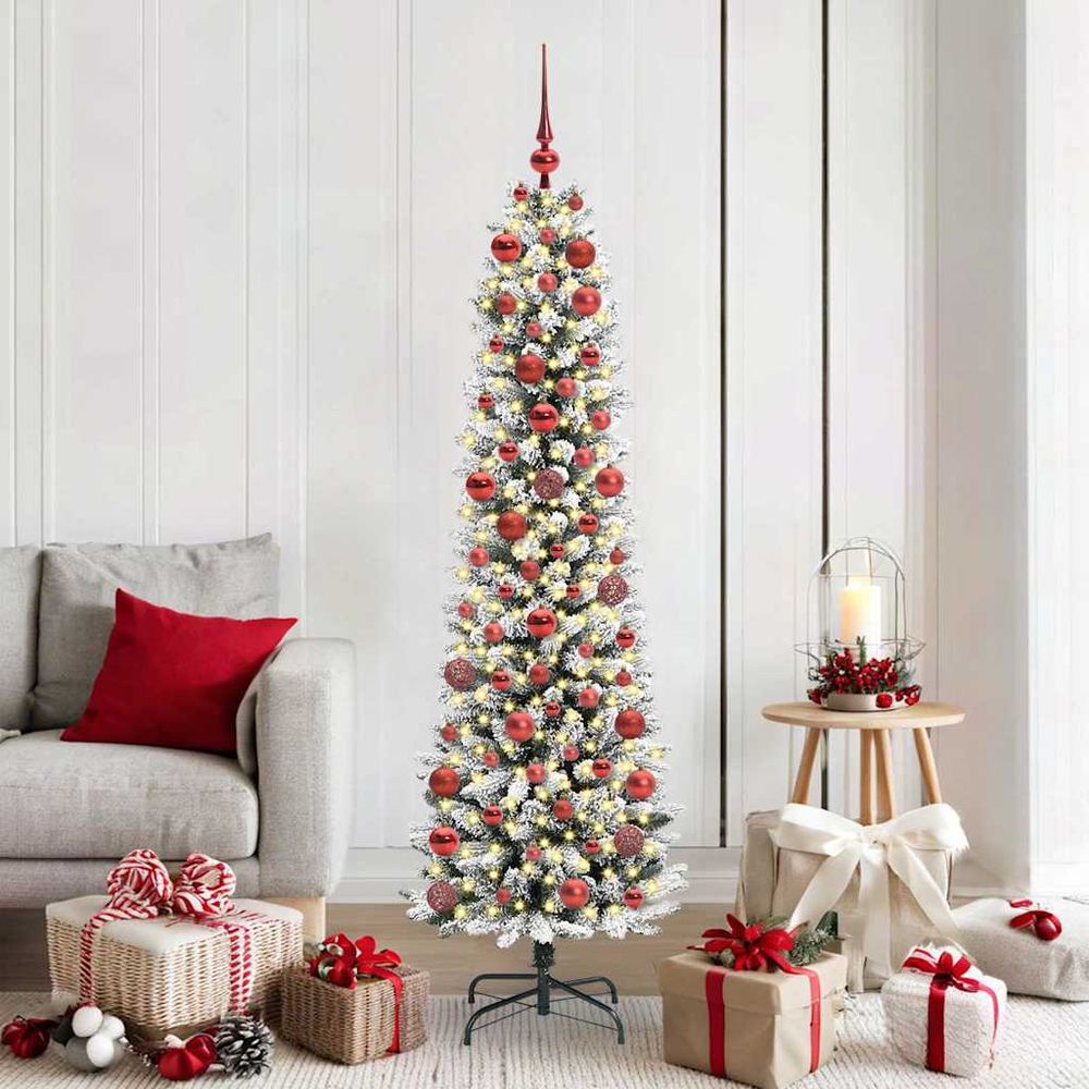 Kit sapin de noël artificiel 180 cm vert et blanc, décoré avec 300 lumières led et 120 boules