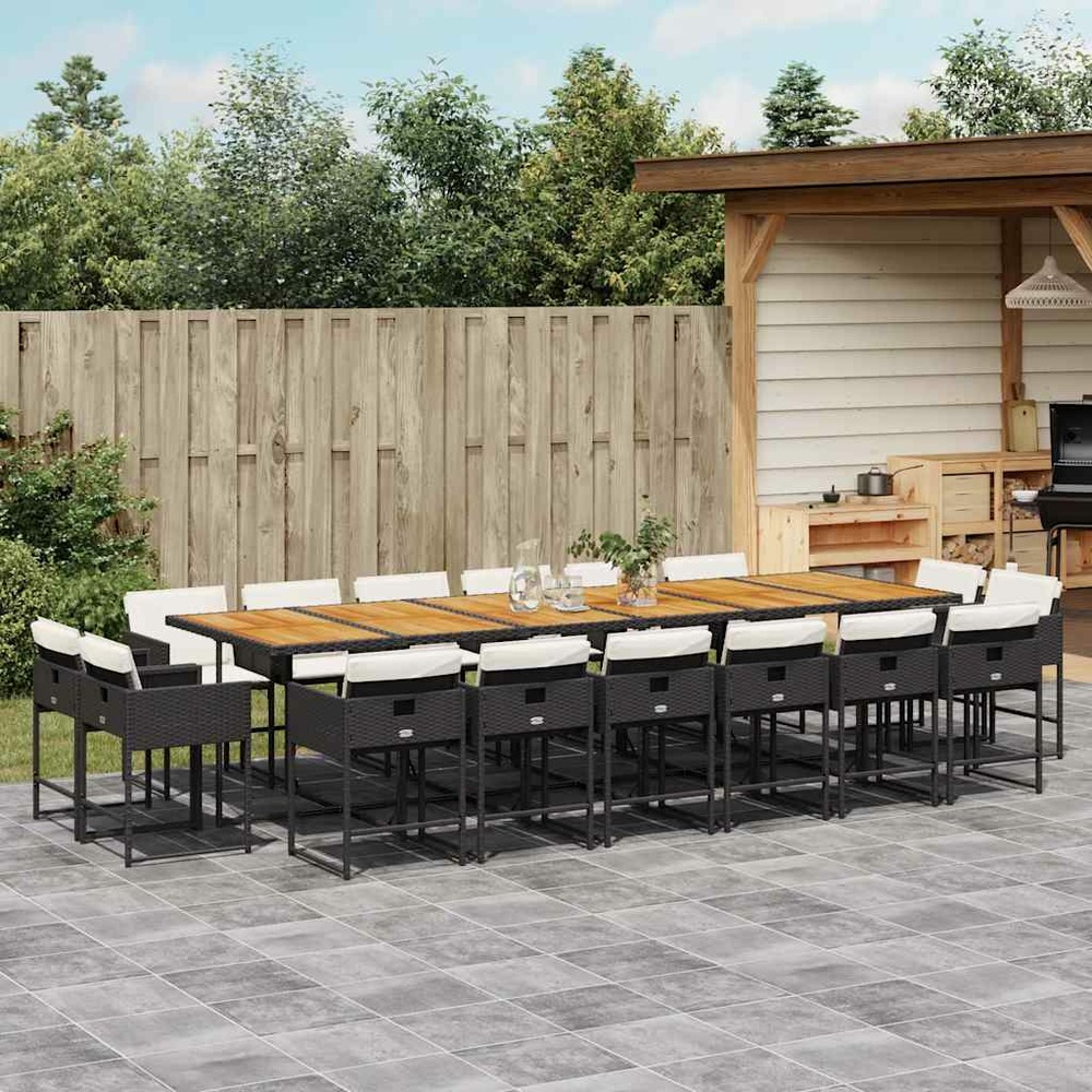 Ensemble à manger de jardin 17 pcs coussins noir résine tressée