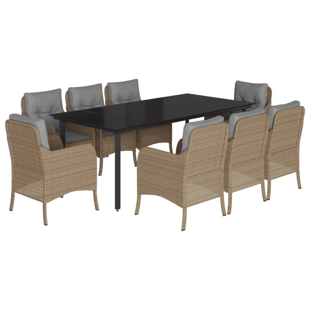 Ensemble à manger de jardin et coussins 9 pcs beige poly rotin