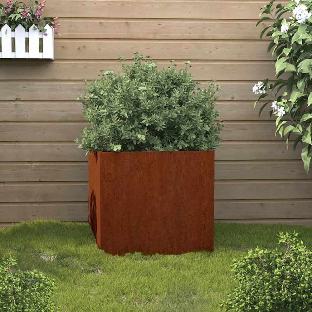 Jardinière carrée en acier corten décorative pour jardin et terrasse 42x40x39 cm