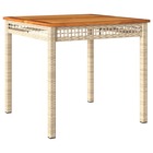 Table de jardin beige 80x80x75 cm résine tressée et bois acacia